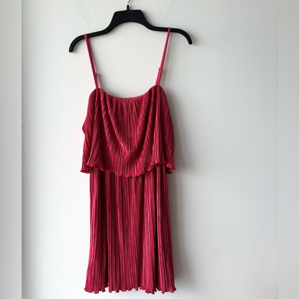 Forever 21 Dress Pink Satin Blouson Crinkle Spaghetti Strap Medium Wedding Guest